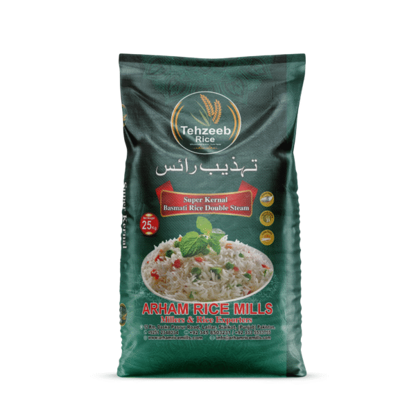Tehzeeb Super Kernel Basmati Rice premium pack by Arham Rice Mills.