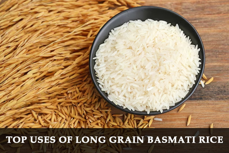 uses of long grain basmati rice white rice bowl with paddy grains background
