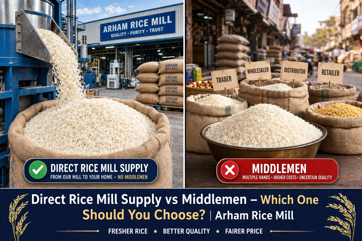 direct rice mill supply vs middlemen comparison arham rice mill bulk rice supply