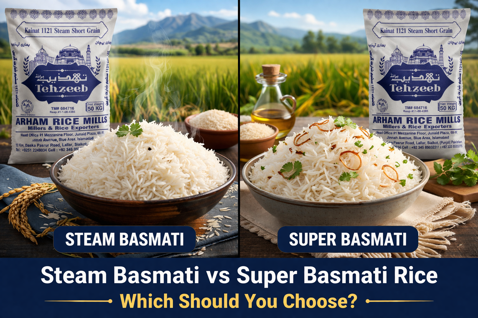 steam basmati vs super basmati rice comparison arham rice mill long grain rice