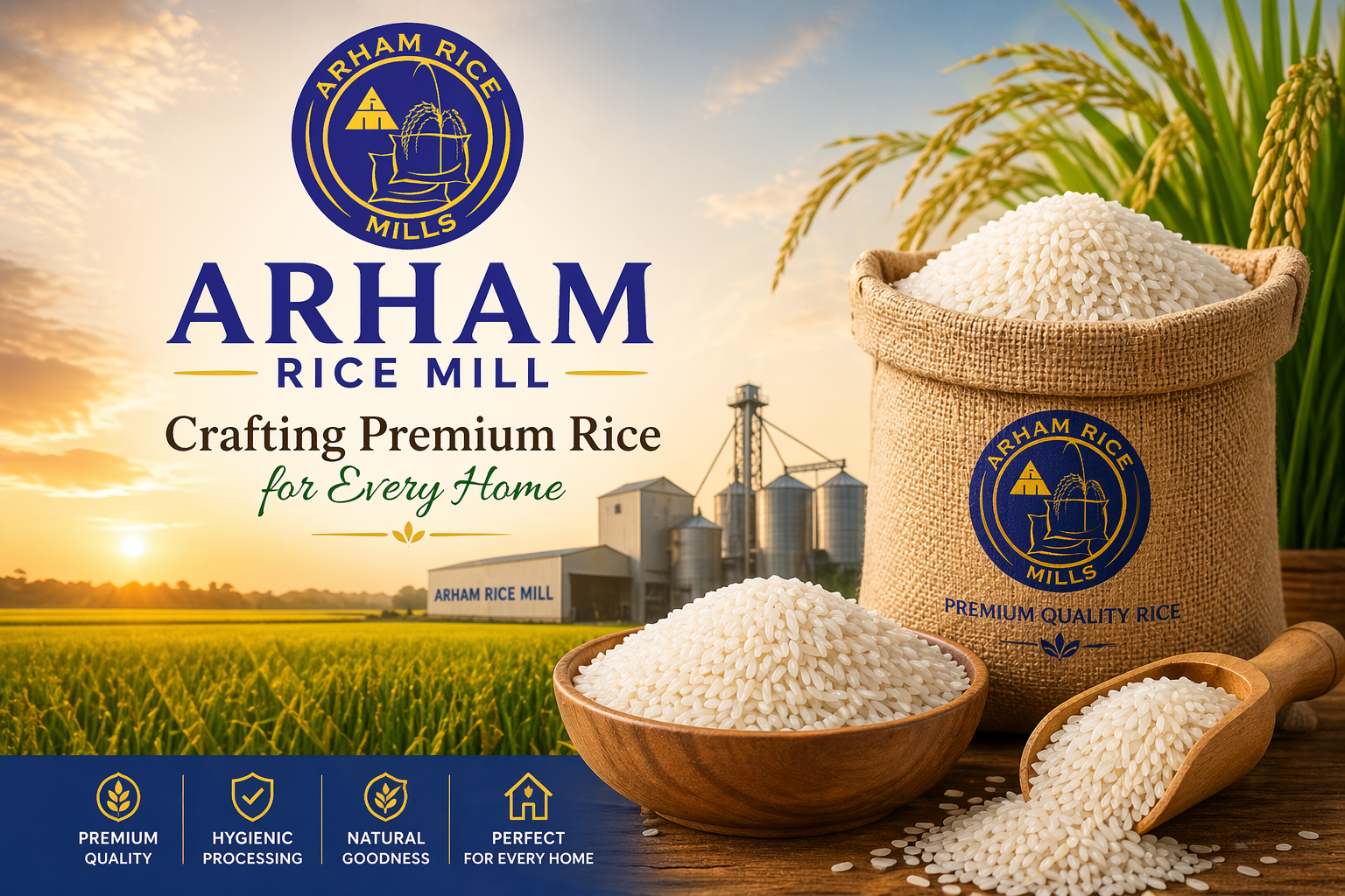 Arham Rice Mill crafting premium rice for every home with high-quality basmati rice, modern mill, and farm-fresh grains in Pakistan