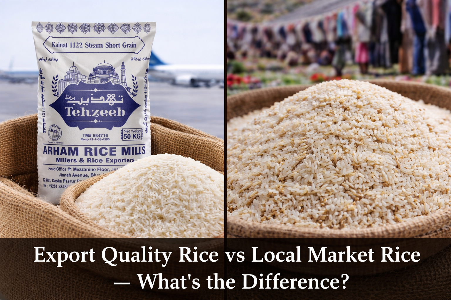 export quality rice vs local market rice comparison arham rice mill basmati rice