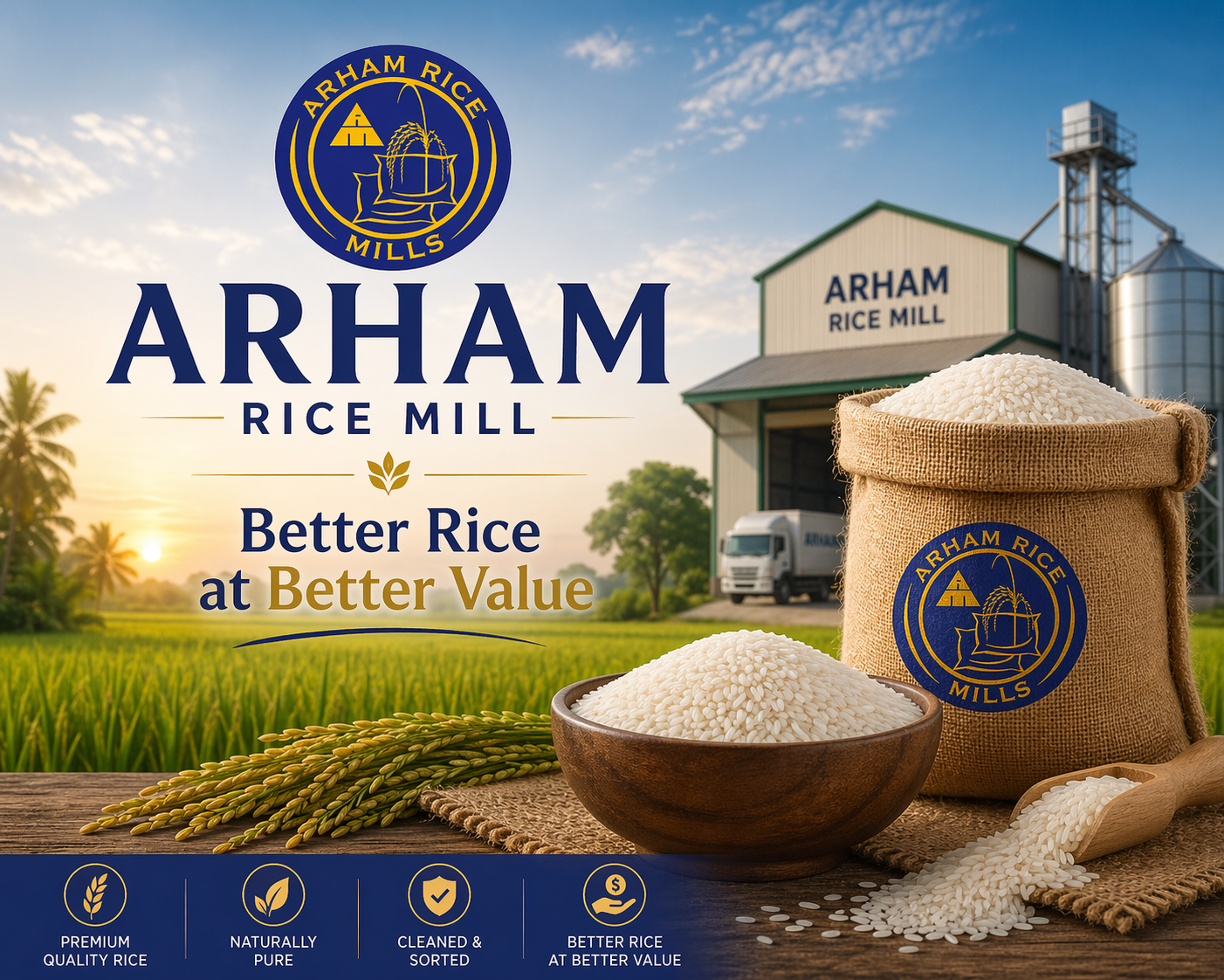 Arham Rice Mill better rice at better value with premium basmati rice, modern mill facility, and farm-fresh quality in Pakistan