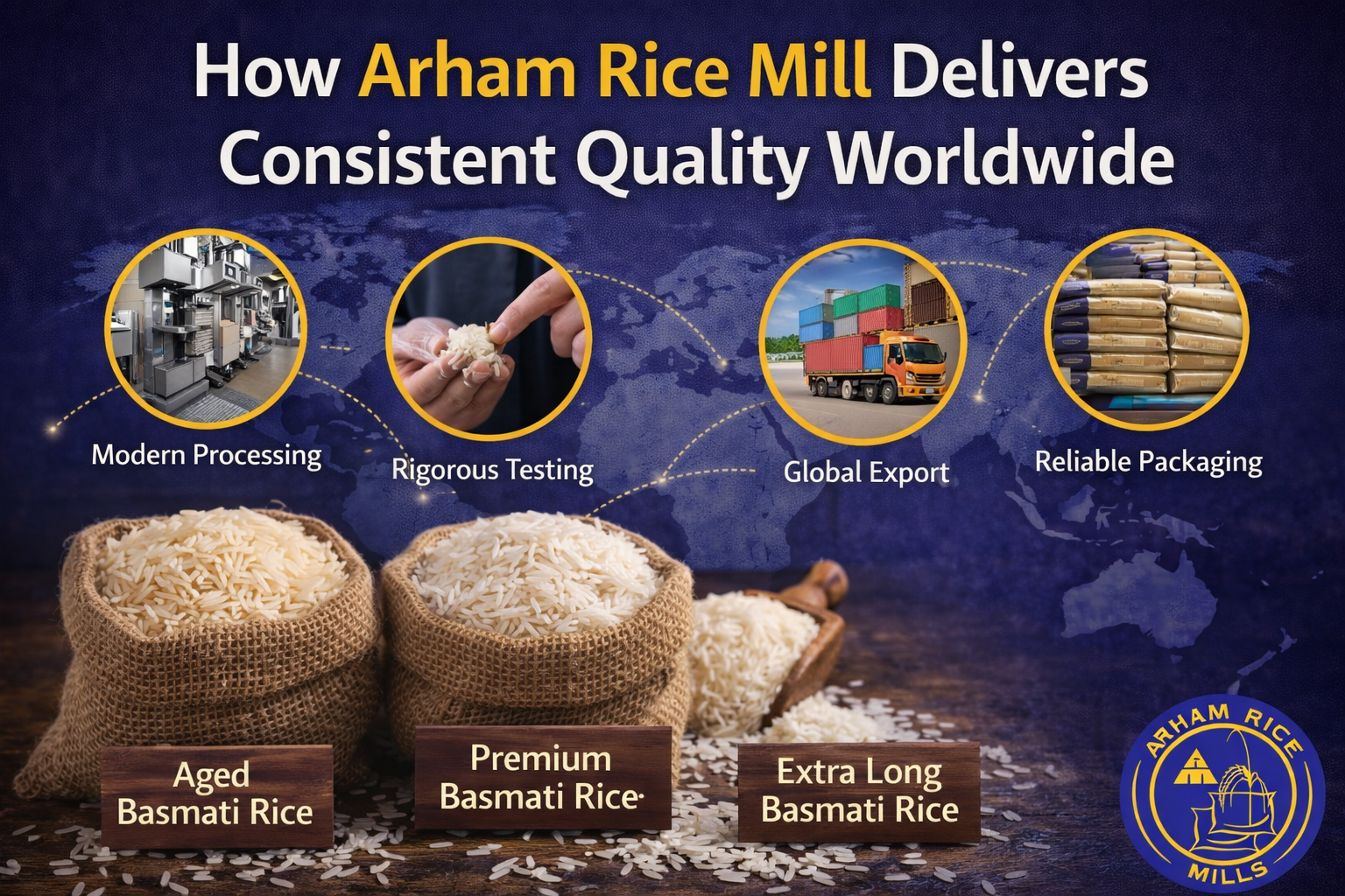 arham rice mill consistent quality global export rice processing packaging quality control