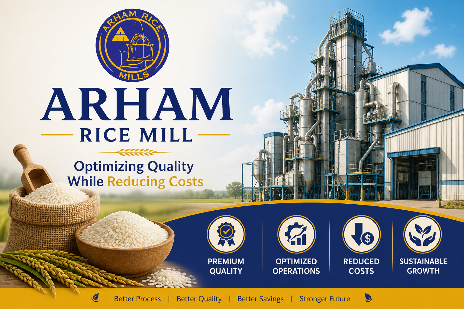 Arham Rice Mill modern rice processing plant optimizing quality and reducing costs with advanced milling technology in Pakistan