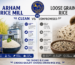 Comparison between Arham Rice Mill premium clean rice and loose grain rice showing quality, hygiene, and impurity differences