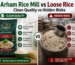 Comparison of Arham Rice Mill clean packaged rice vs loose rice showing hygiene, purity, and hidden contamination risks